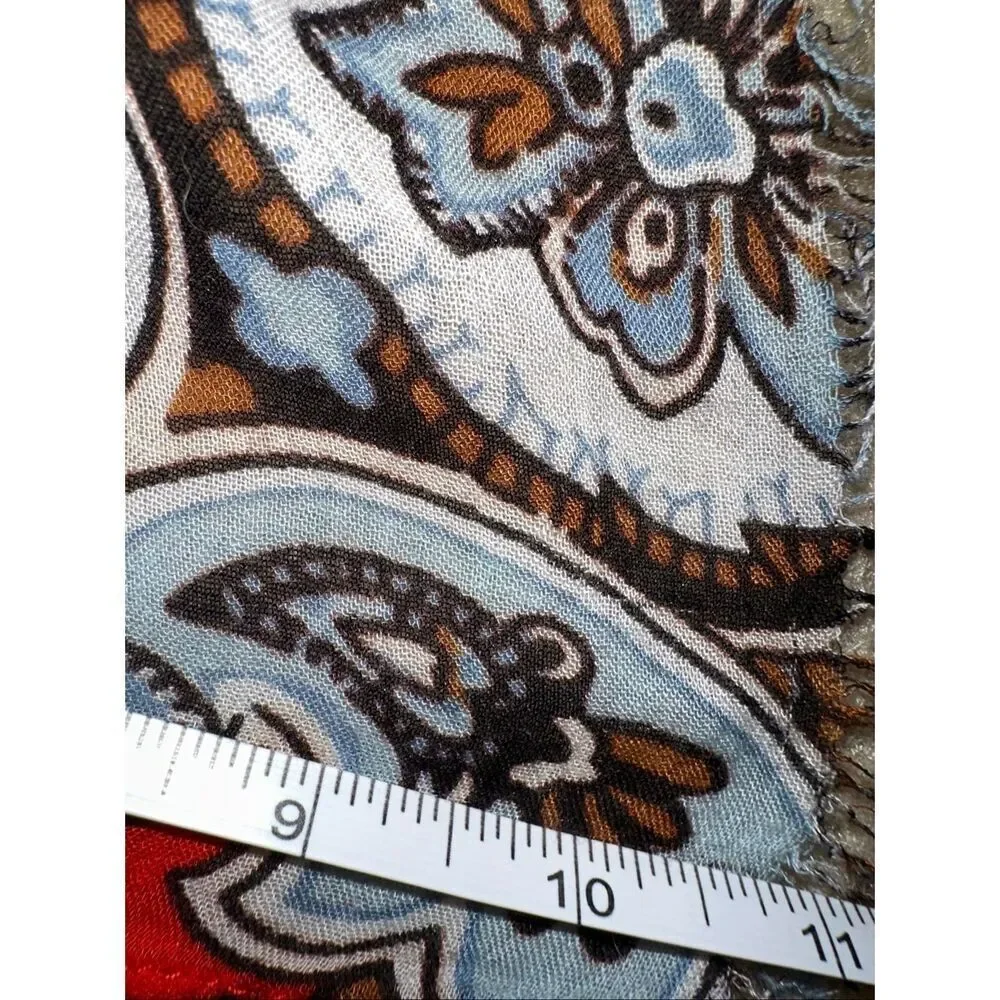 LOFT Floral Paisley Scarf Red Blue Lightweight Fringe Wrap Shawl 25.5x71